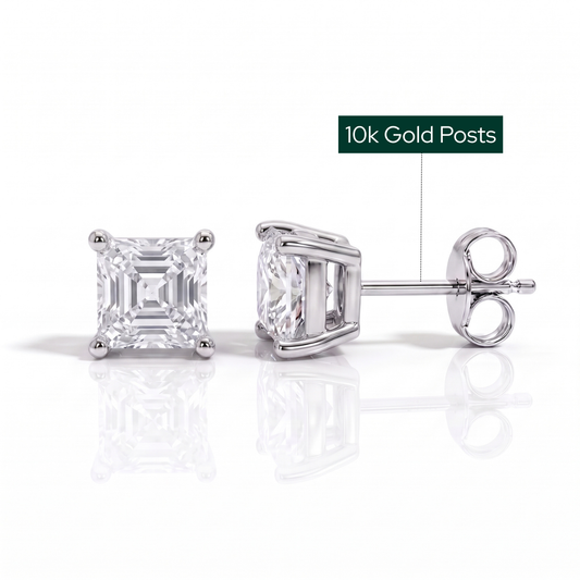The Amelia - Asscher Cut Moissanite Earrings with 10k Gold Posts