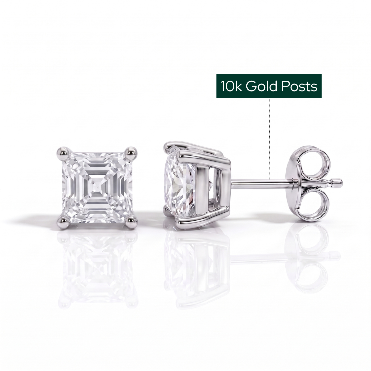 The Amelia - Asscher Cut Moissanite Earrings with 10k Gold Posts