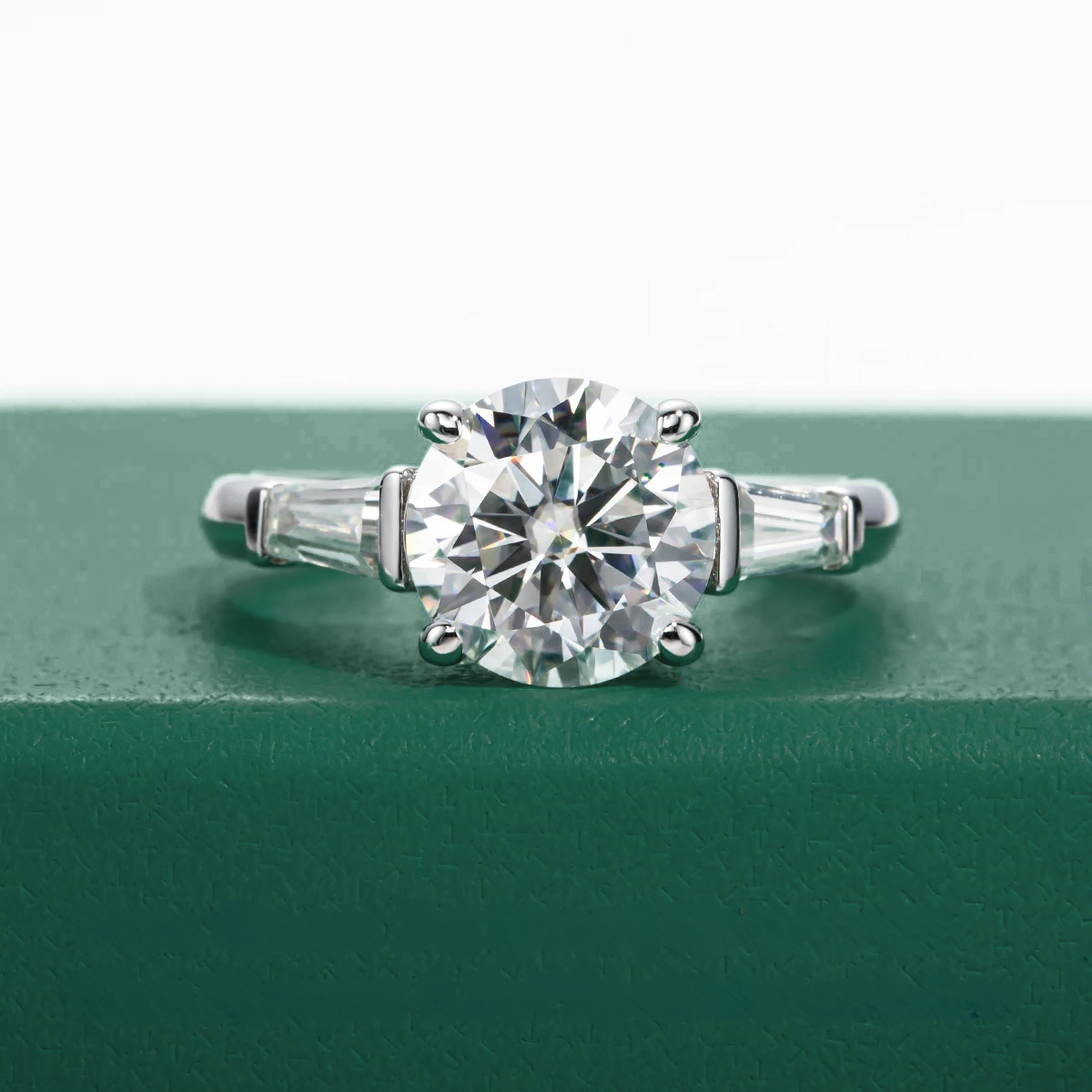 The Charmed - Round & Emerald Three-Stone Moissanite Ring