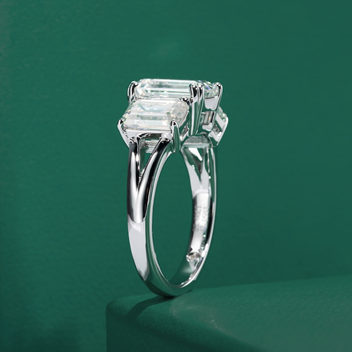 The Ava - Emerald Cut Three-Stone Moissanite Ring