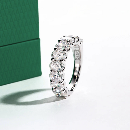 The Ovalina – Oval Cut Half Eternity Moissanite Ring