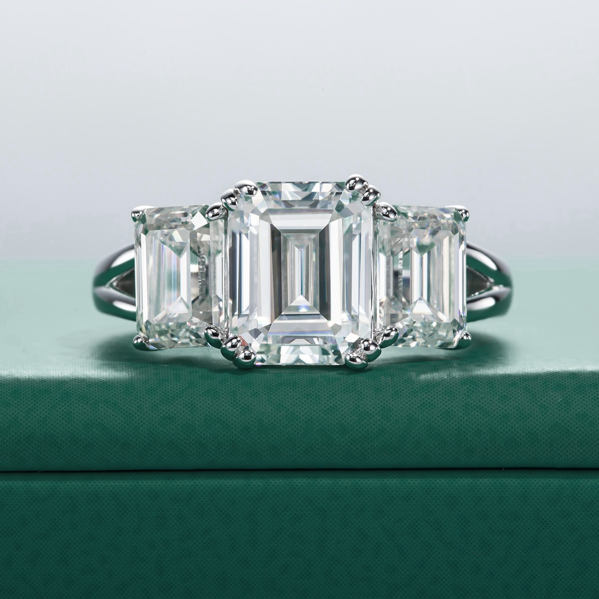 The Ava - Emerald Cut Three-Stone Moissanite Ring