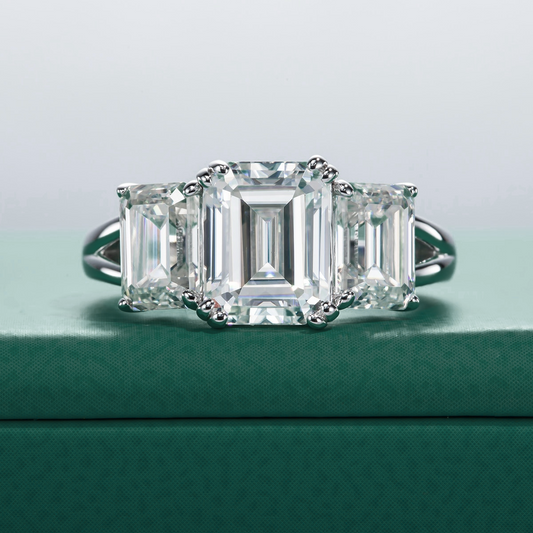 The Ava - Emerald Cut Three-Stone Moissanite Ring