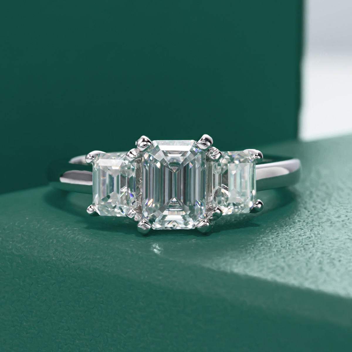 The Chloe - Emerald Cut Three-Stone Moissanite Ring