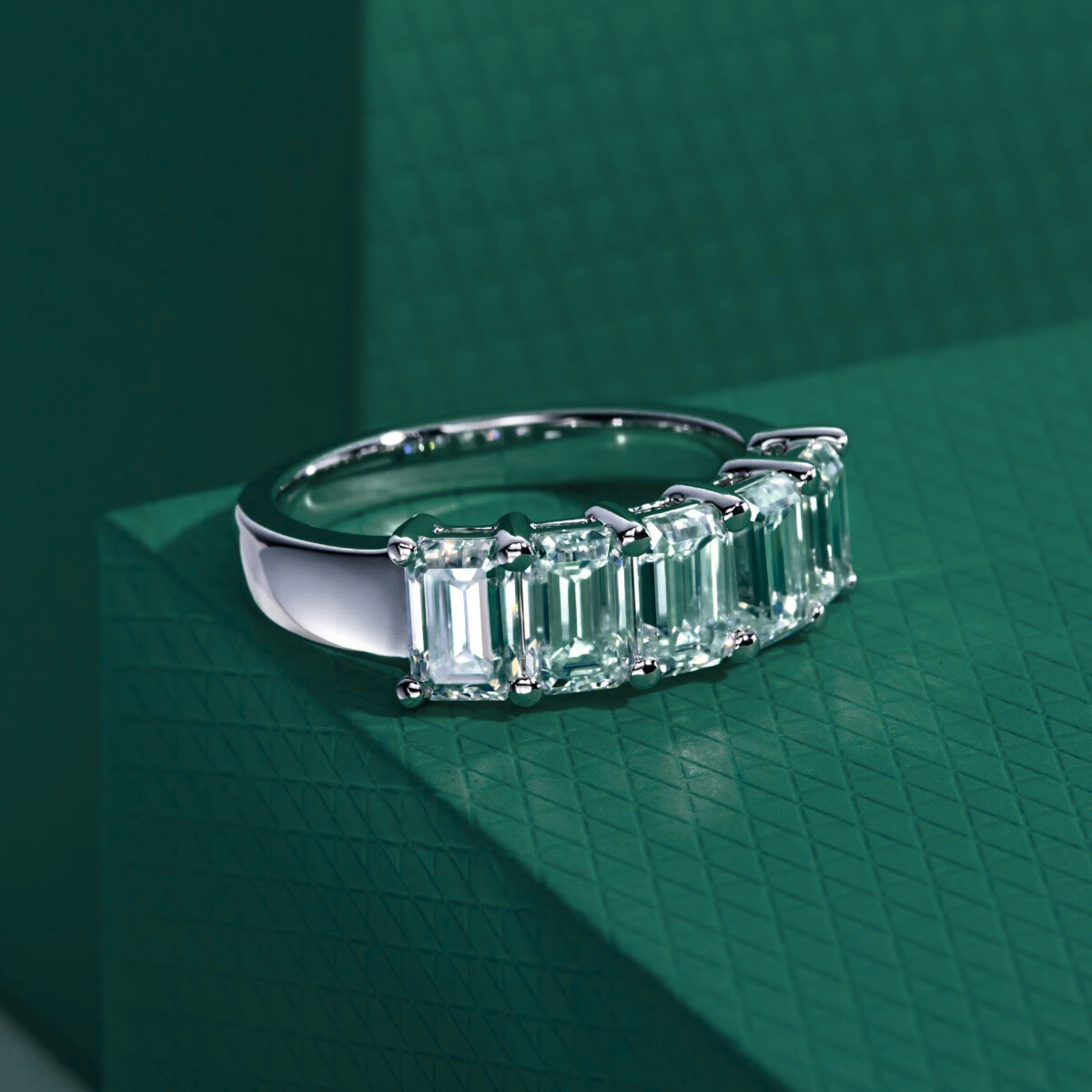 The Sylvie - Emerald Cut Moissanite Half Eternity Ring