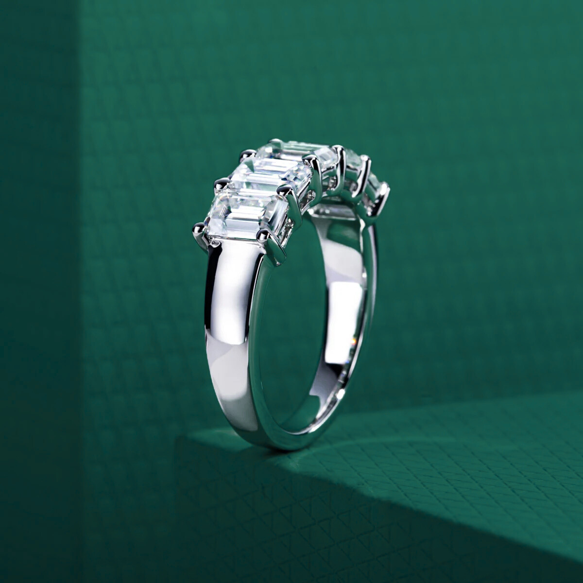 The Sylvie - Emerald Cut Moissanite Half Eternity Ring