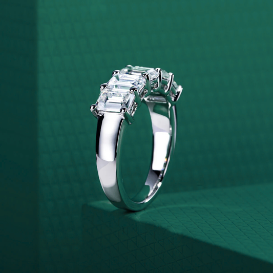 The Sylvie - Emerald Cut Moissanite Half Eternity Ring
