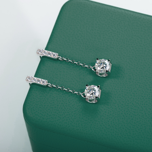 The Opal - Round Brilliant Cut Moissanite Dangle Earrings