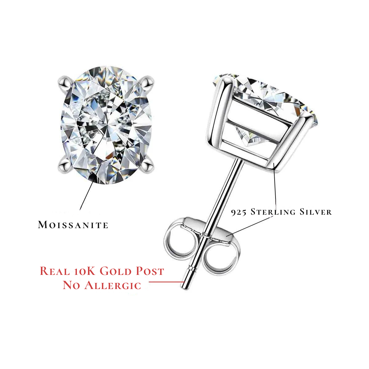 The Stella - Oval Cut Moissanite Earrings with 10k Gold Posts