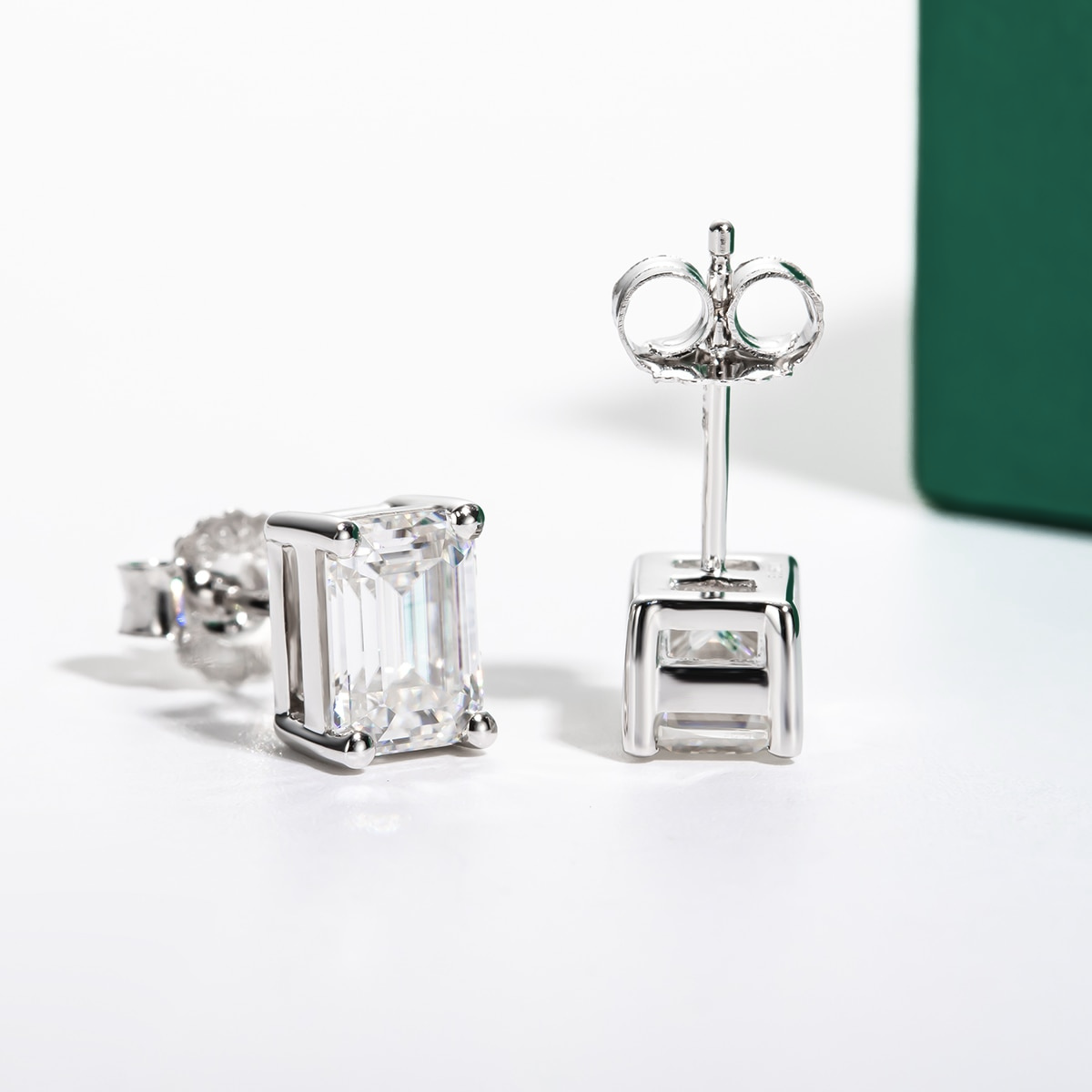 The Eden - Emerald Cut Moissanite Earrings with 10k Gold Posts