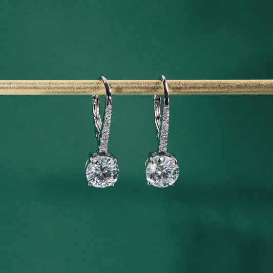 The Anna - Round Brilliant Cut Moissanite Drop Earrings