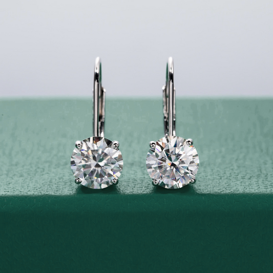 The Annie – Round Brilliant Moissanite Drop Earrings