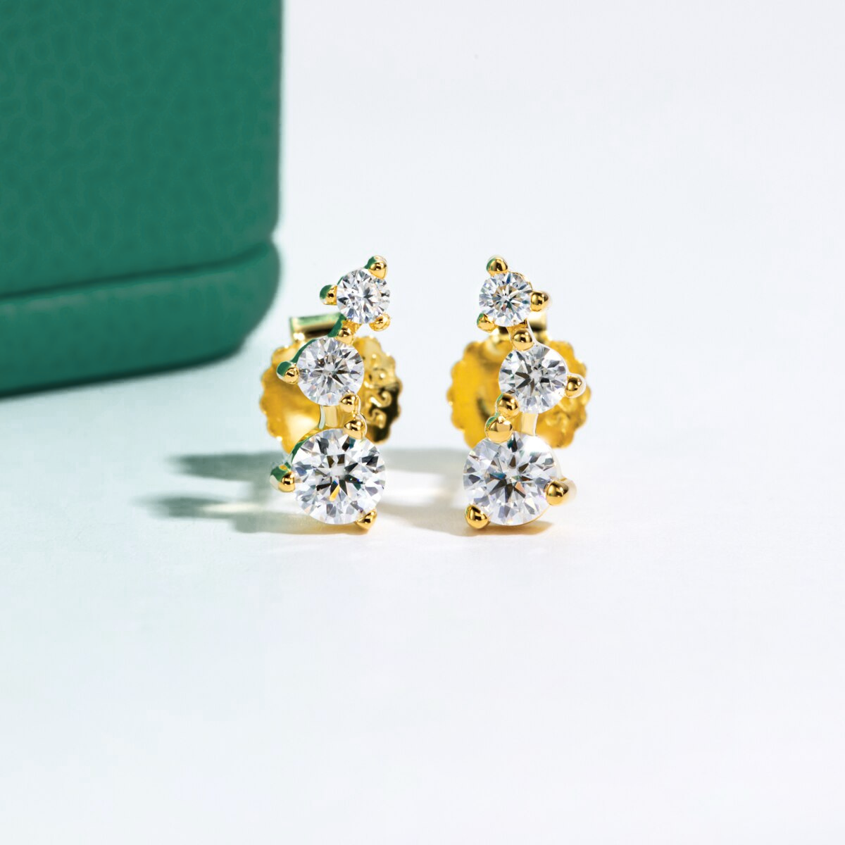 The Trilogy - Round Brilliant Cut Moissanite Earrings