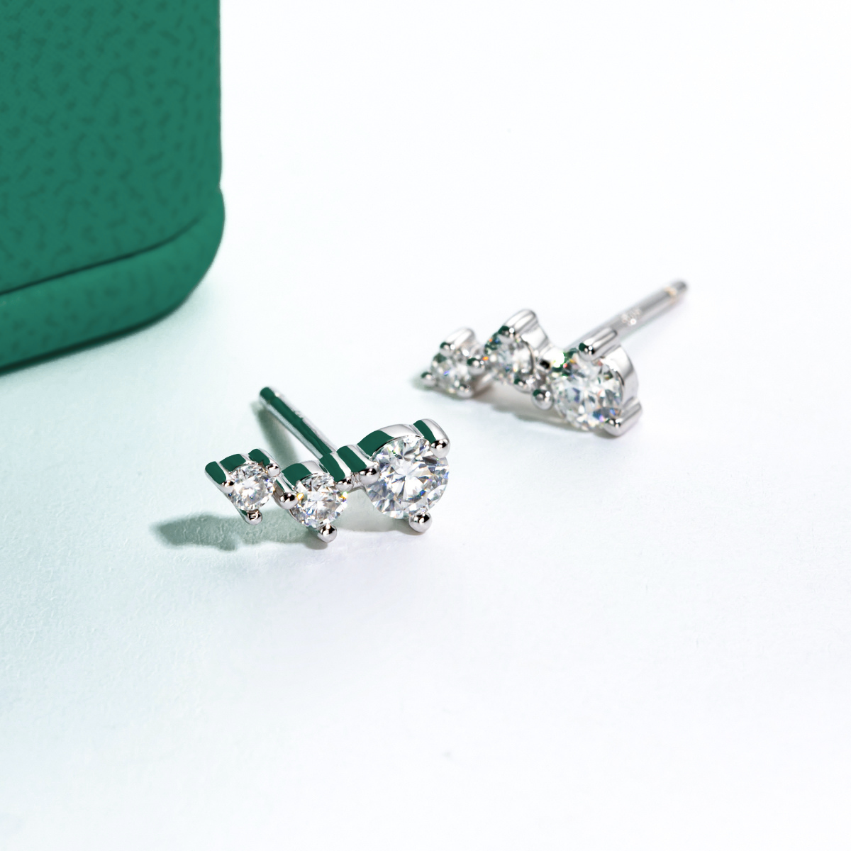 The Trilogy - Round Brilliant Cut Moissanite Earrings