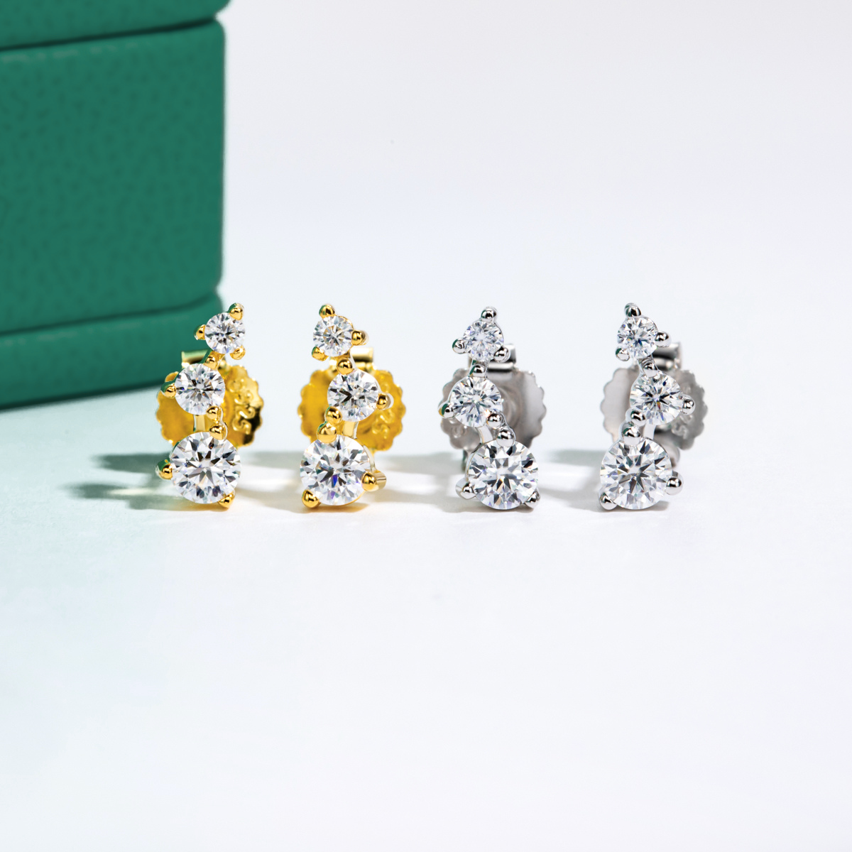 The Trilogy - Round Brilliant Cut Moissanite Earrings