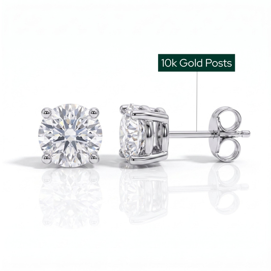 The Scarlett - Round Brilliant Cut Moissanite Earrings with 10k Gold Posts
