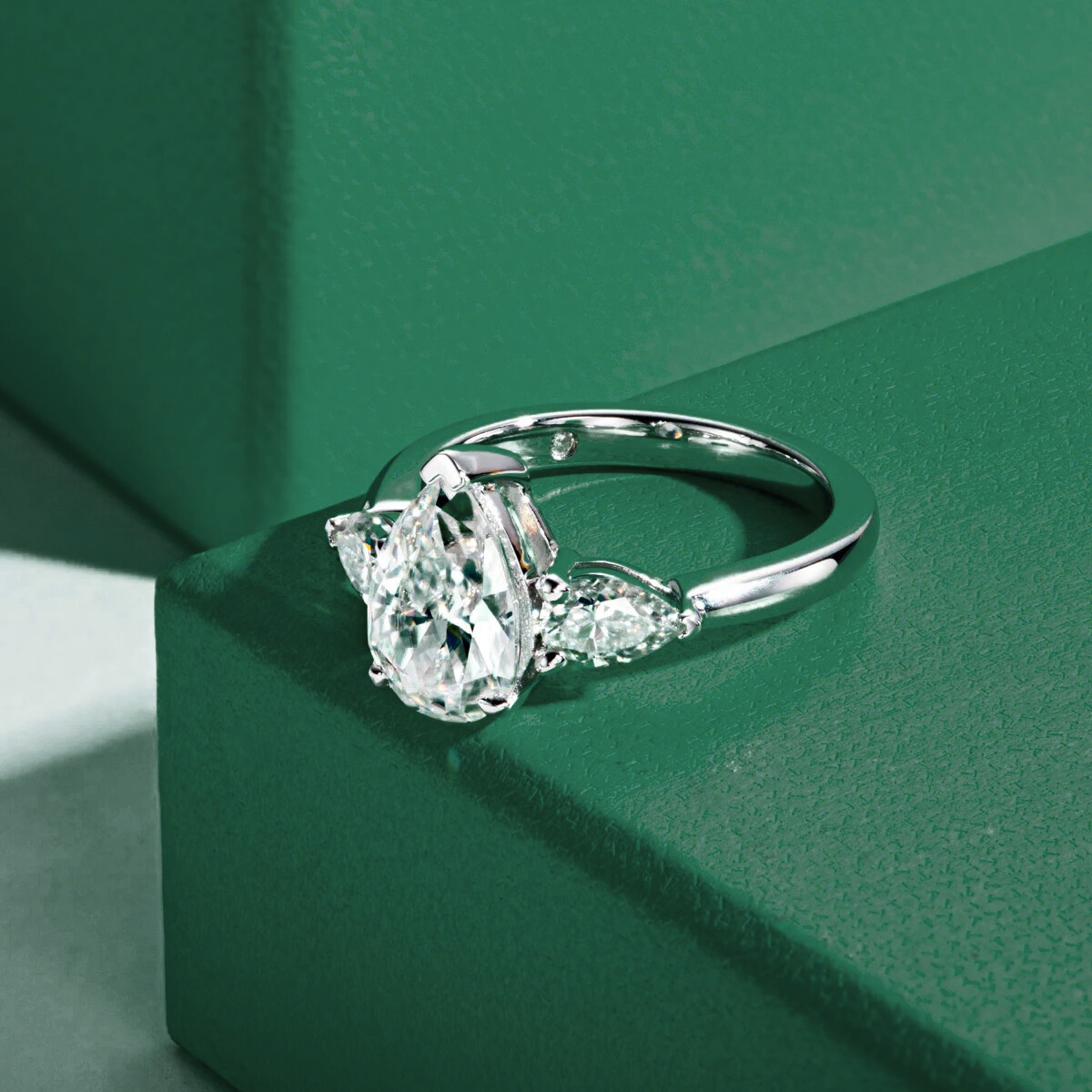 The Samantha - Pear Cut Three-Stone Moissanite Ring