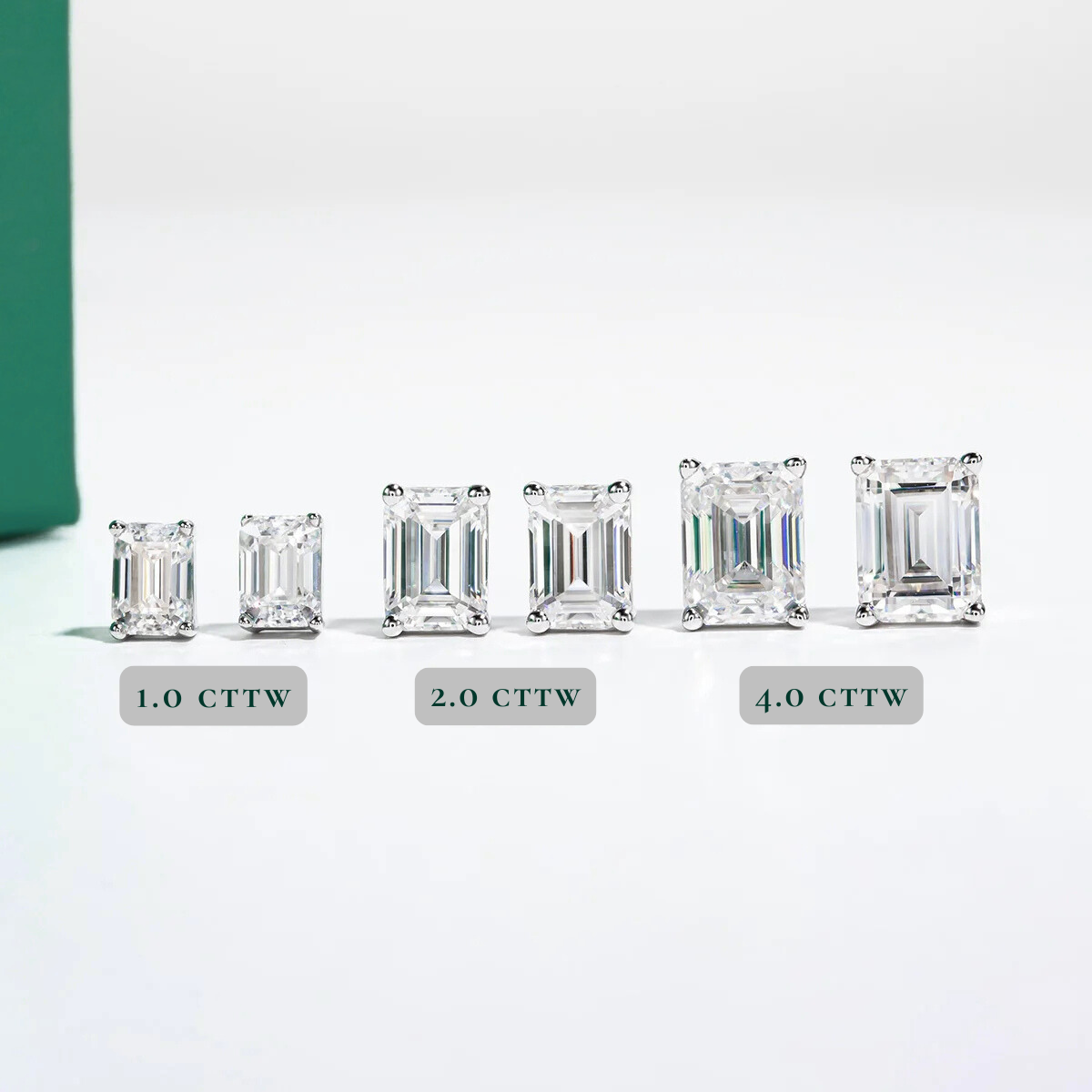 The Eden - Emerald Cut Moissanite Earrings with 10k Gold Posts