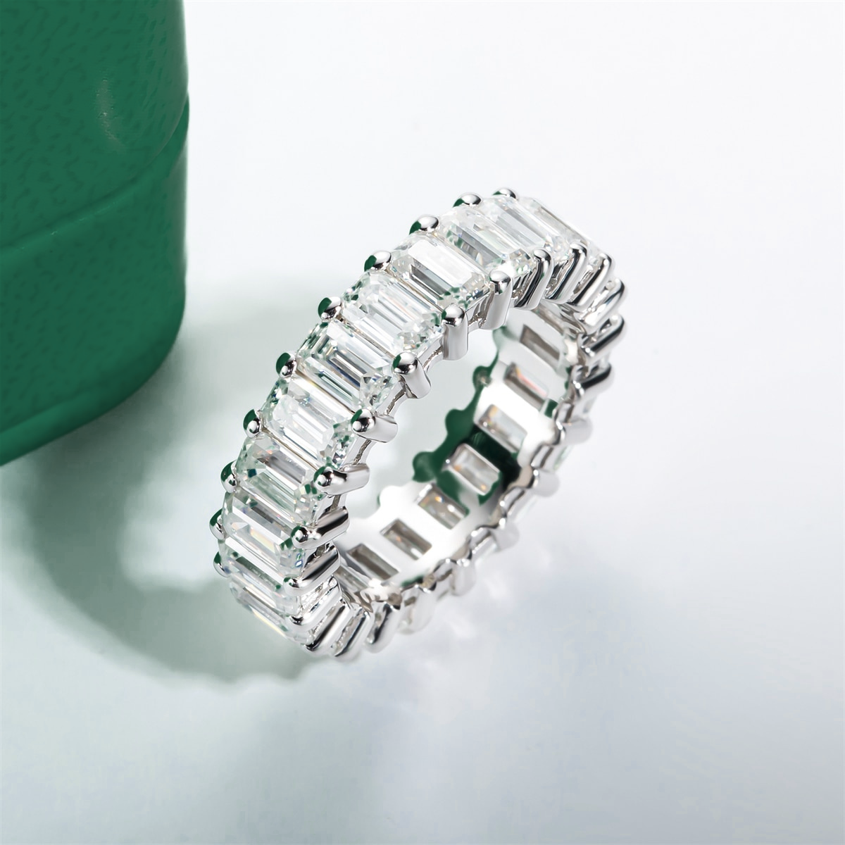 The Aurora - Emerald Cut Moissanite Wedding Band
