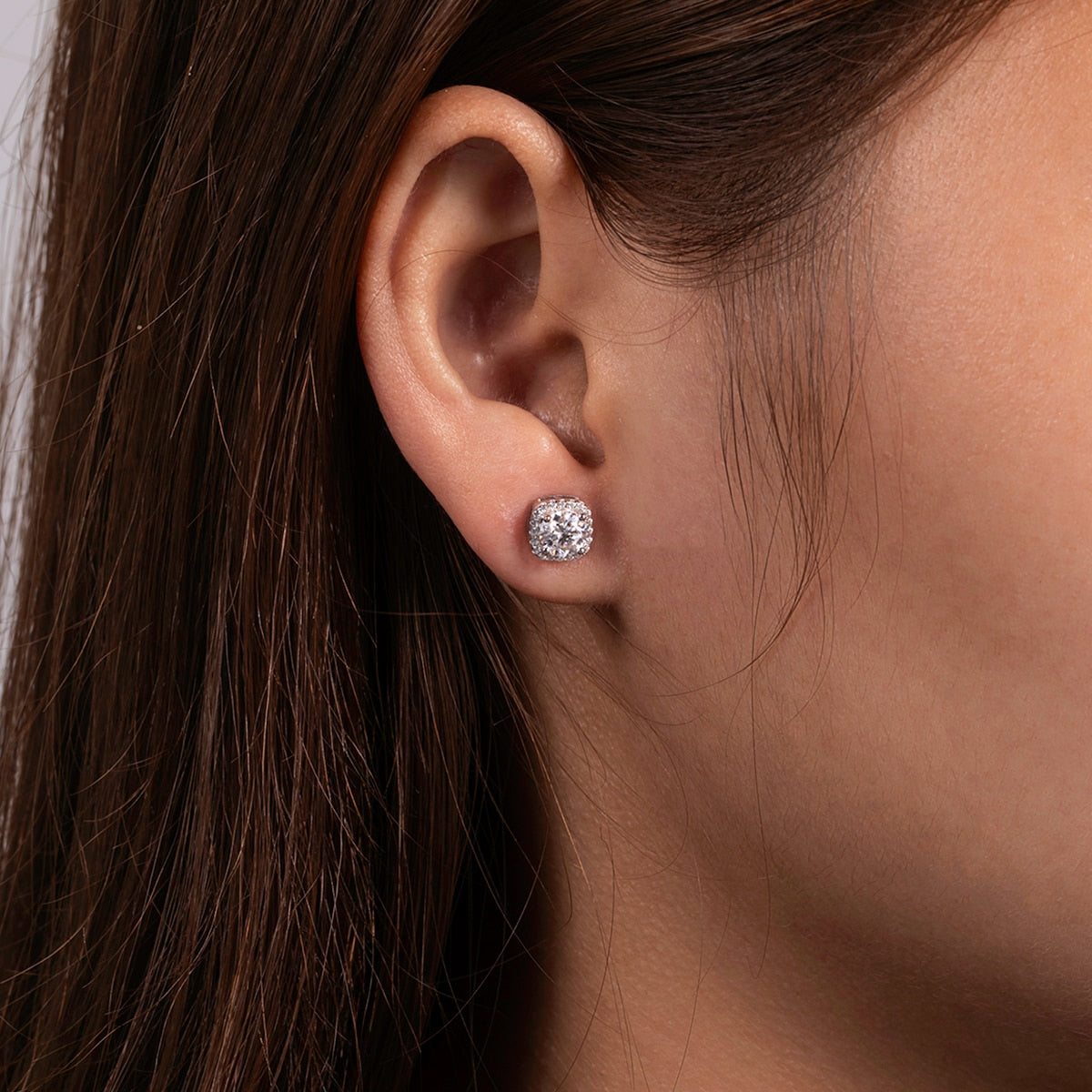 The Square - Round Brilliant Cut Moissanite Halo Earrings