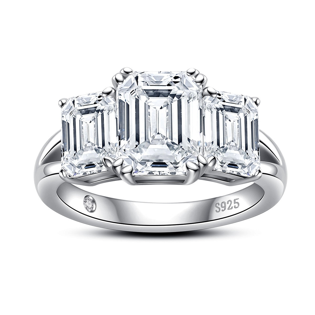 The Ava - Emerald Cut Three-Stone Moissanite Ring