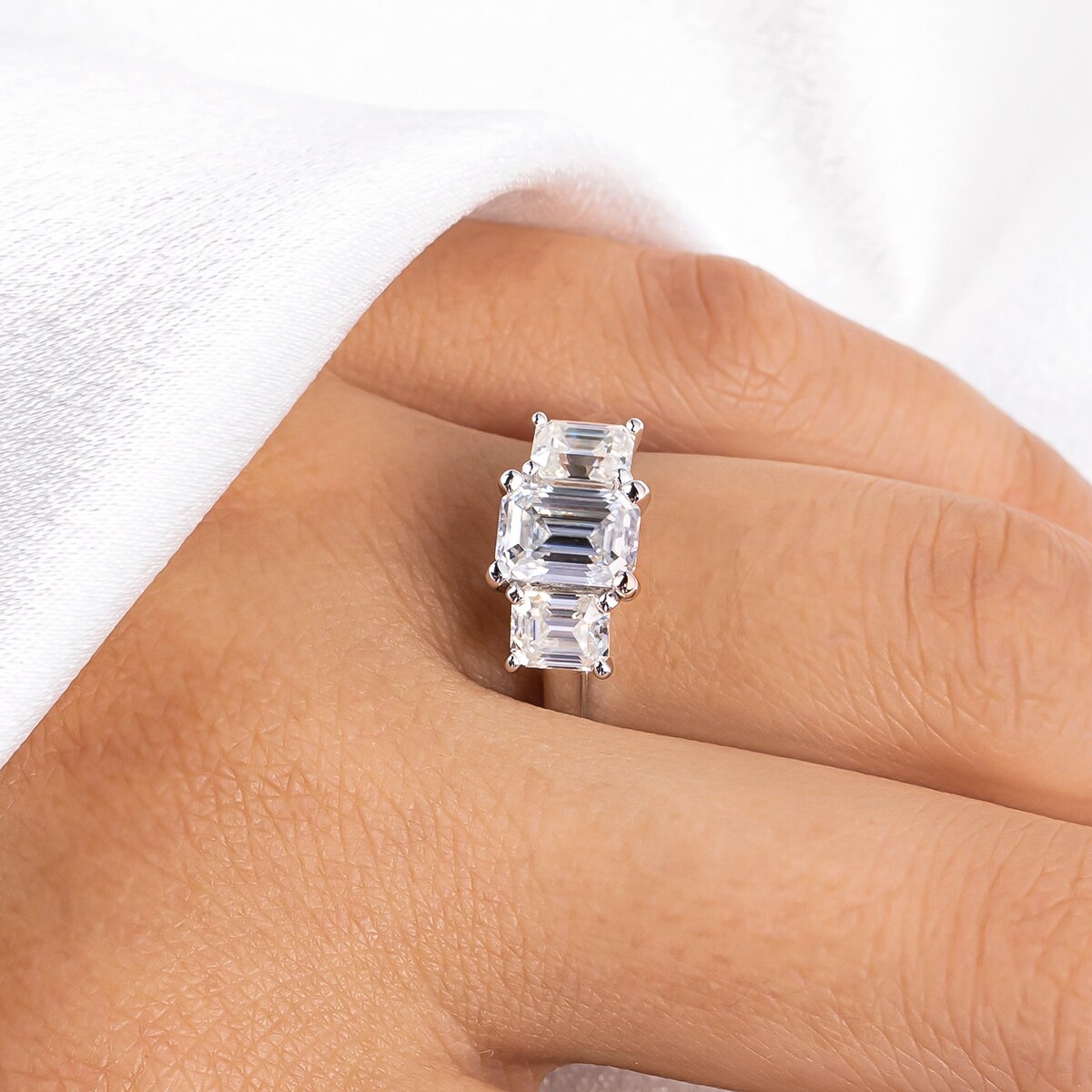 The Chloe - Emerald Cut Three-Stone Moissanite Ring