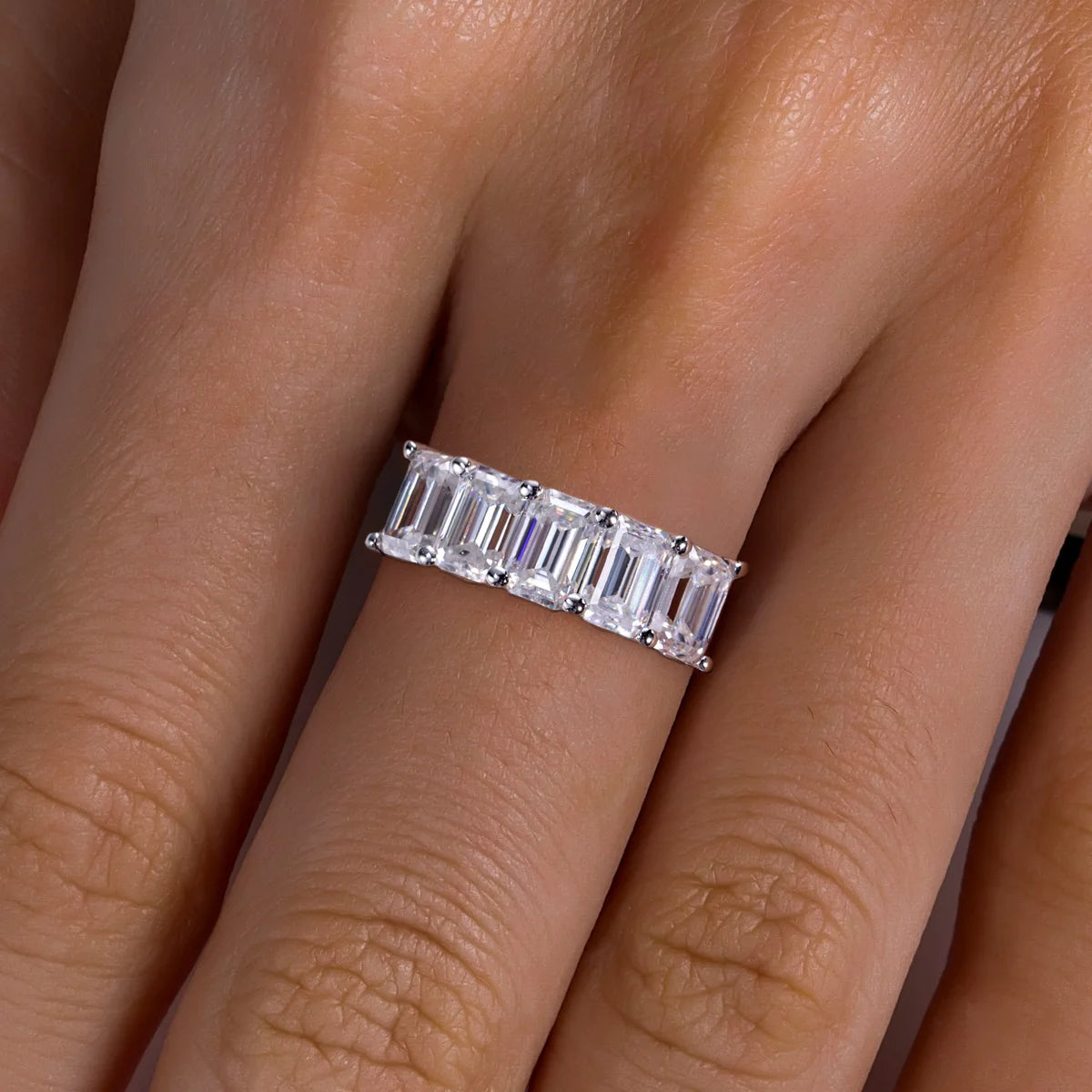 The Sylvie - Emerald Cut Moissanite Half Eternity Ring