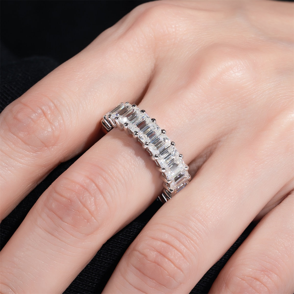 The Aurora - Emerald Cut Moissanite Wedding Band