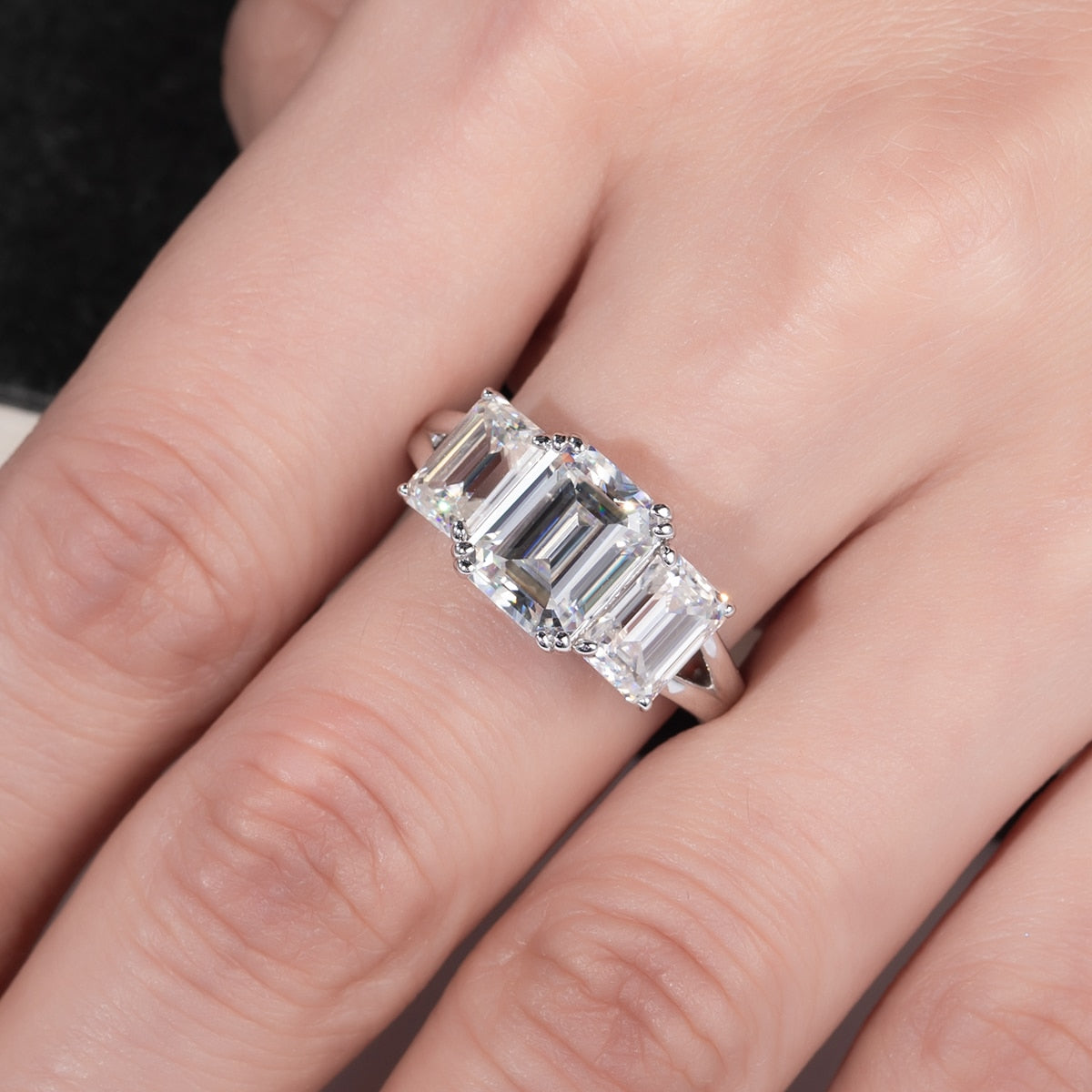 The Ava - Emerald Cut Three-Stone Moissanite Ring
