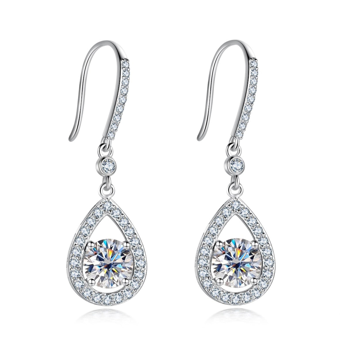 The Odélie – Pear Halo Moissanite Drop Earrings