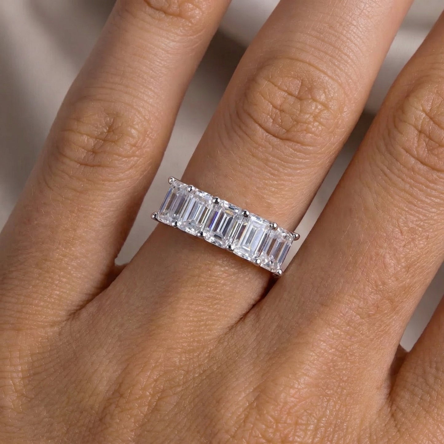 The Sylvie - Emerald Cut Moissanite Half Eternity Ring