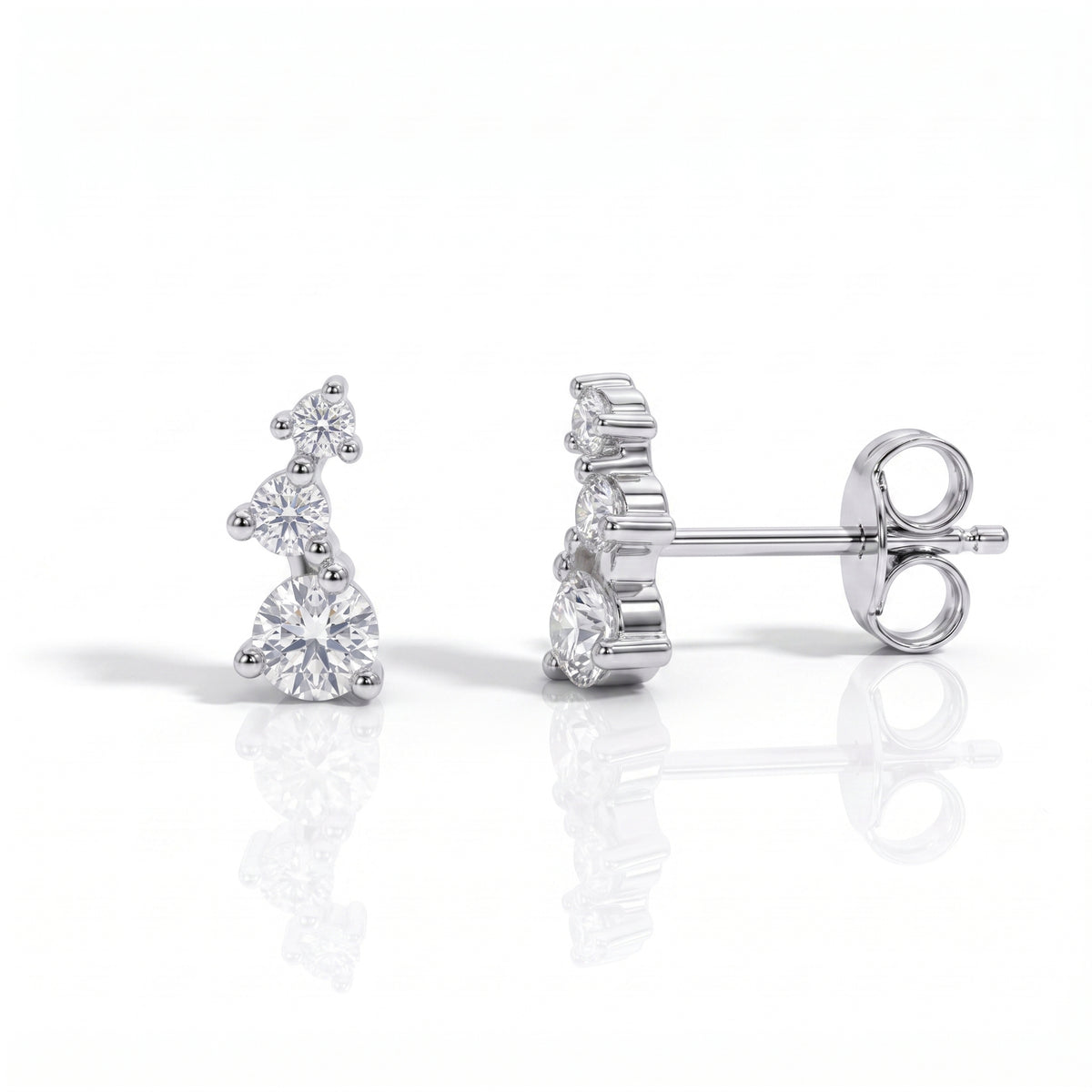 The Trilogy - Round Brilliant Cut Moissanite Earrings