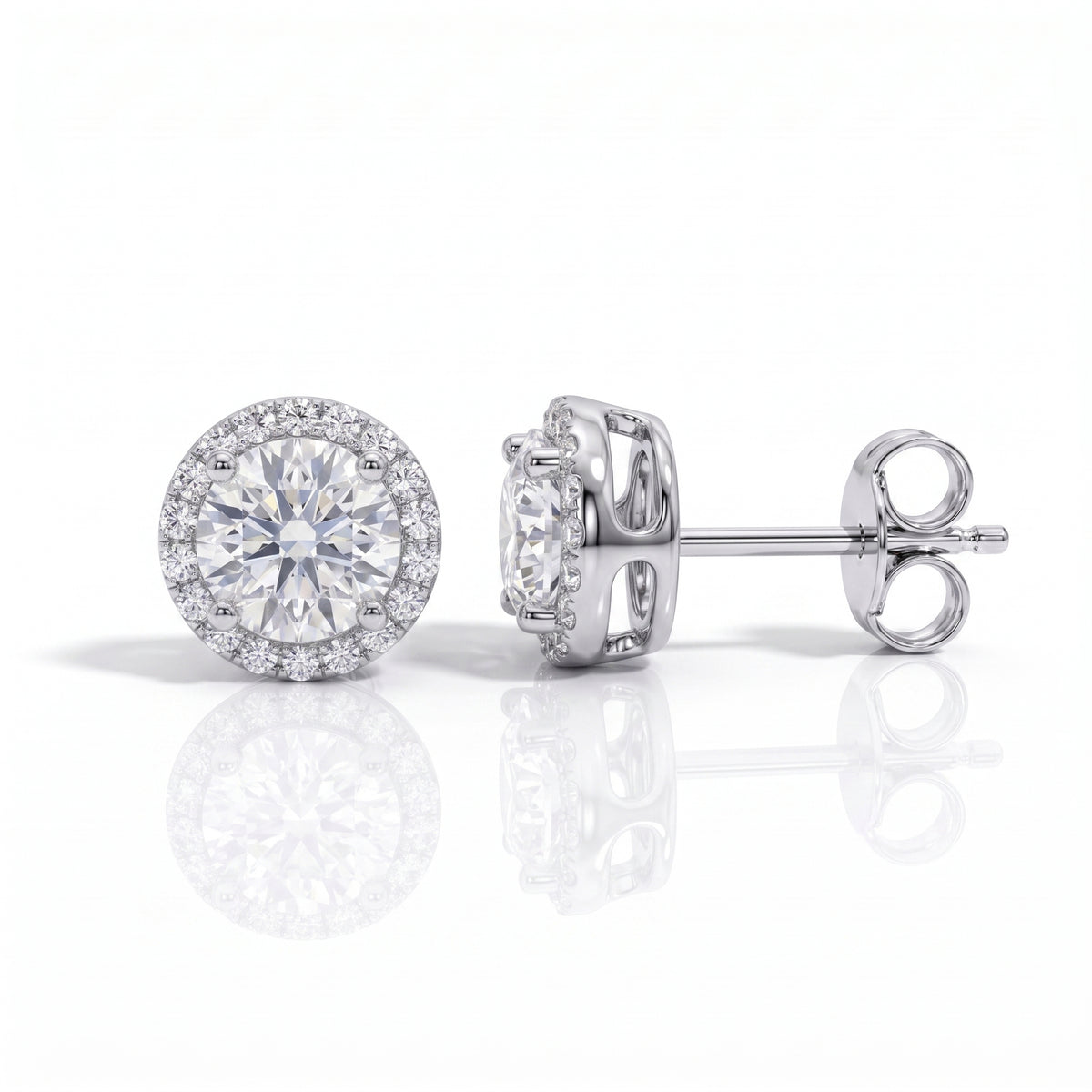 The Kayla - Round Brilliant Cut Moissanite Halo Earrings