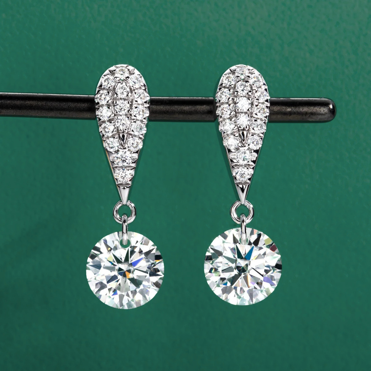 The Valeria – Pavé Teardrop Moissanite Drop Earrings
