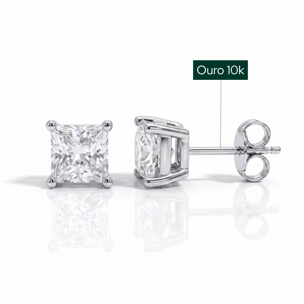 The Catherine - Princess Cut Moissanite Earrings with 10k Gold Posts