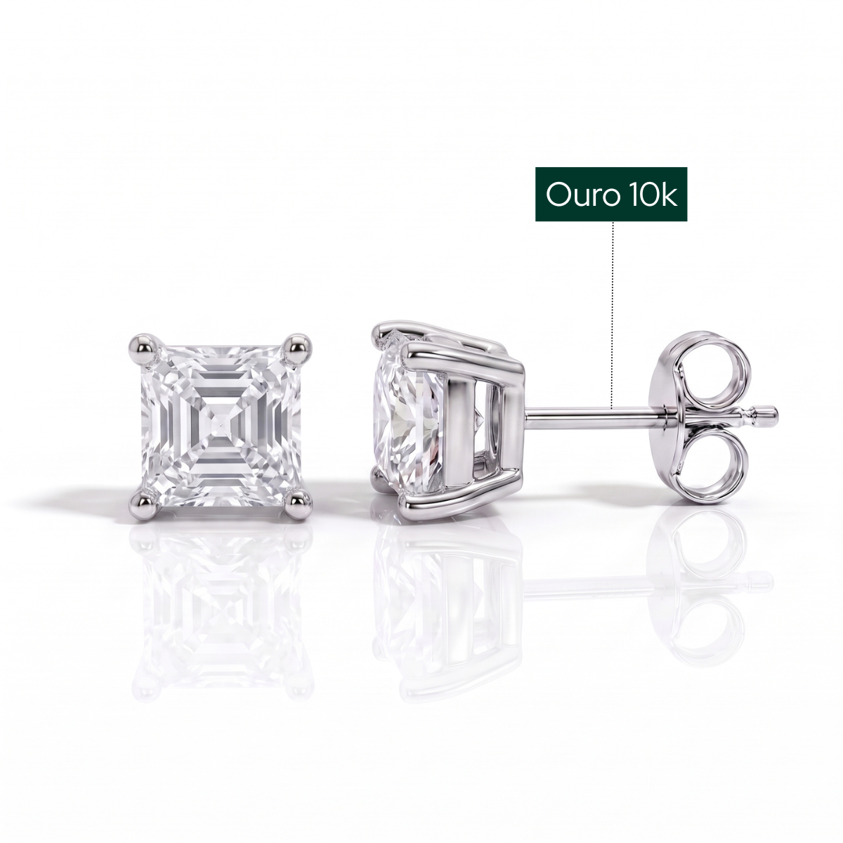The Amelia - Asscher Cut Moissanite Earrings with 10k Gold Posts