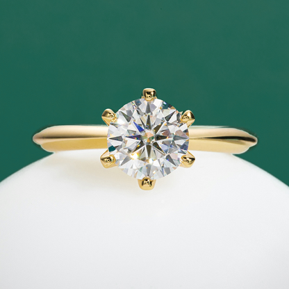 The Classic Gold - Round Brilliant Cut Moissanite Solitaire Ring