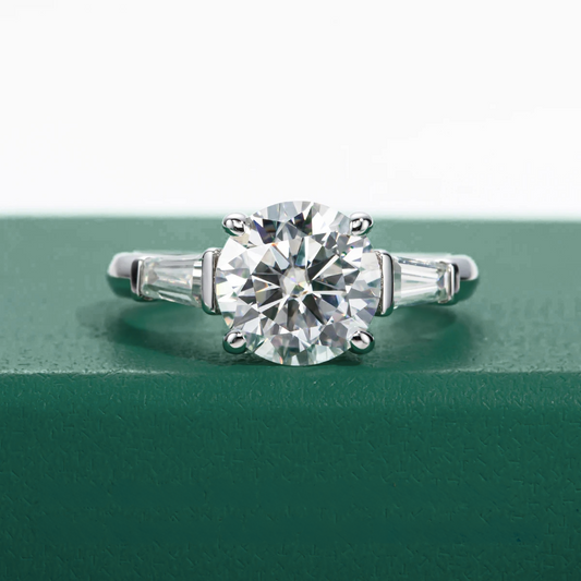 The Charmed - Round & Emerald Three-Stone Moissanite Ring