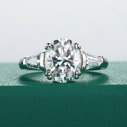 The Sophie - Oval & Emerald Three-Stone Moissanite Ring