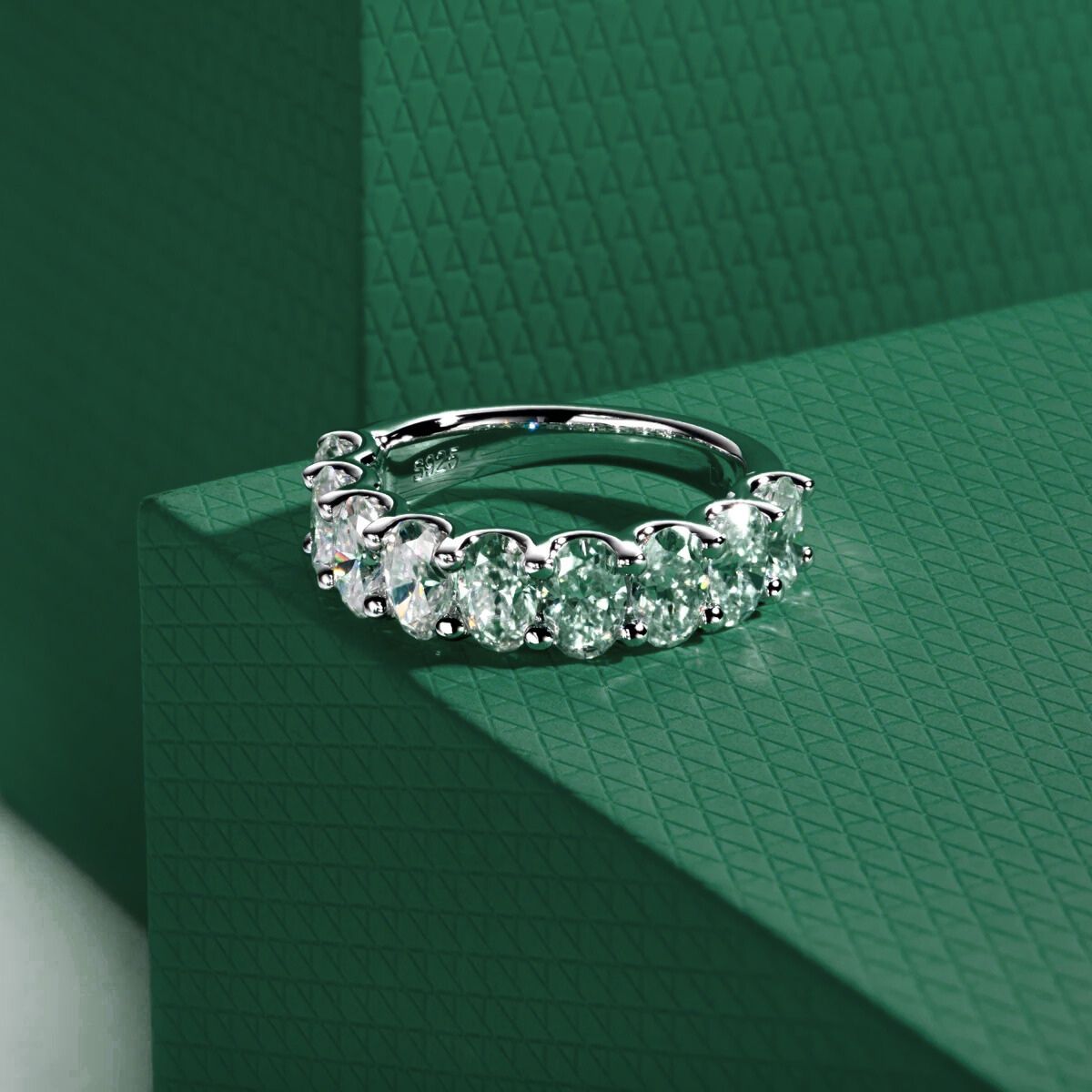 The Ovalina – Oval Cut Half Eternity Moissanite Ring