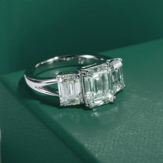 The Ava - Emerald Cut Three-Stone Moissanite Ring