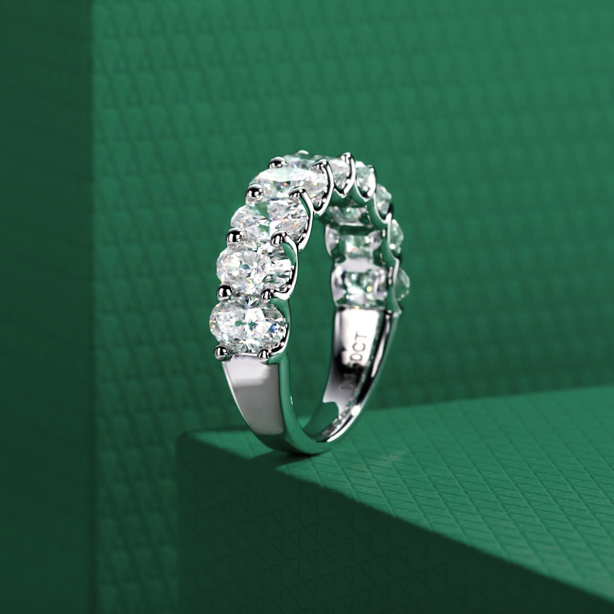 The Ovalina – Oval Cut Half Eternity Moissanite Ring