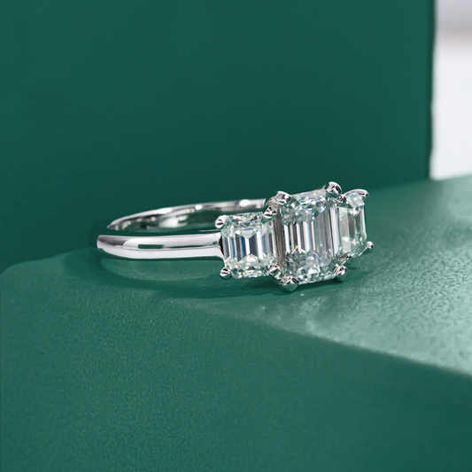 The Chloe - Emerald Cut Three-Stone Moissanite Ring