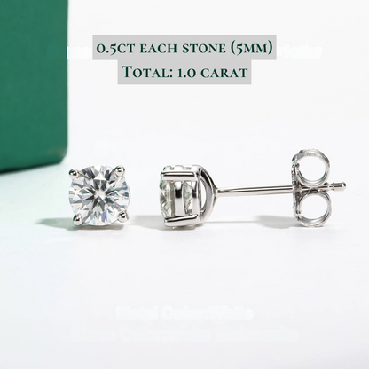 The Scarlett - Round Brilliant Cut Moissanite Earrings with 10k Gold Posts