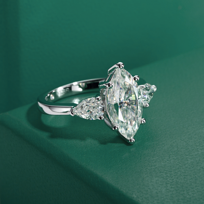 The Madison - Marquise & Pear Three-Stone Moissanite Ring