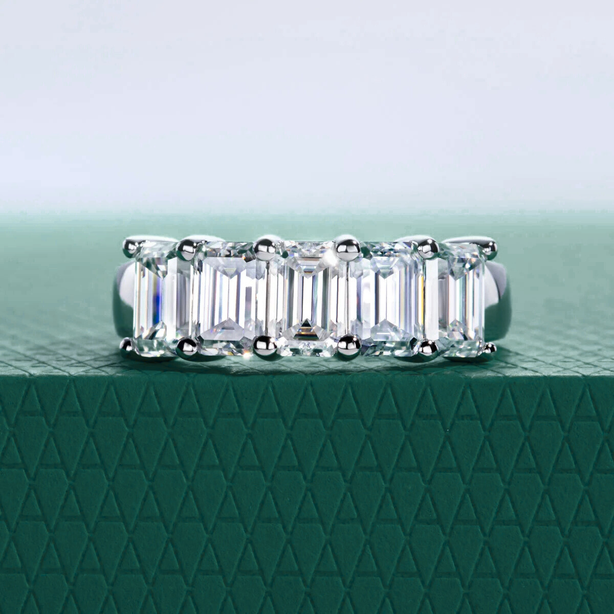 The Sylvie - Emerald Cut Moissanite Half Eternity Ring