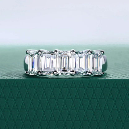 The Sylvie - Emerald Cut Moissanite Half Eternity Ring