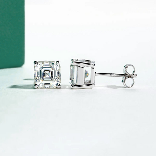 The Amelia - Asscher Cut Moissanite Earrings with 10k Gold Posts