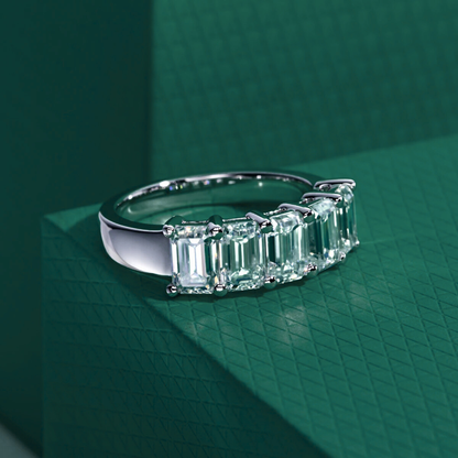 The Sylvie - Emerald Cut Moissanite Half Eternity Ring