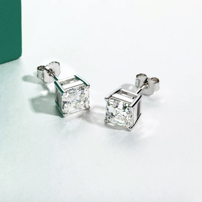 The Amelia - Asscher Cut Moissanite Earrings with 10k Gold Posts